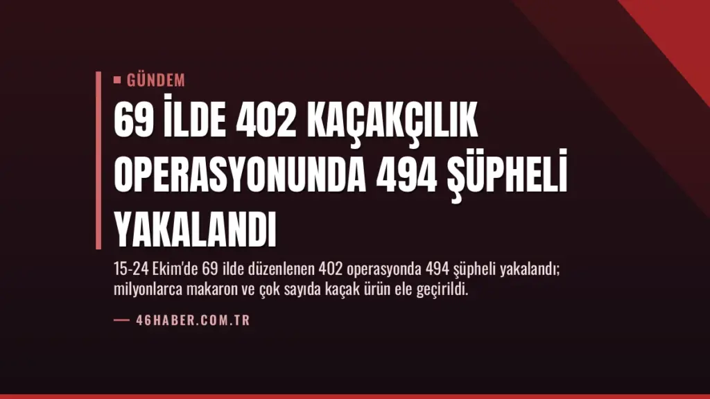 69 İlde 402 Kaçakçılık Operasyonunda 494 Şüpheli Yakalandı