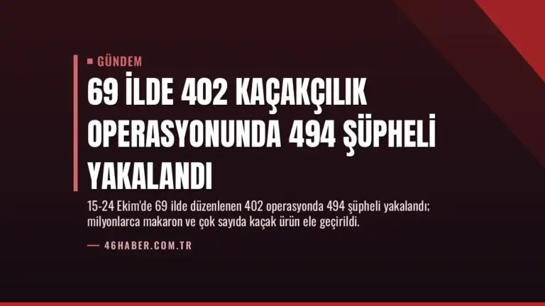 69 İlde 402 Kaçakçılık Operasyonunda 494 Şüpheli Yakalandı